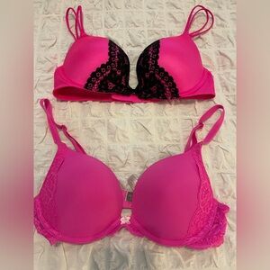 Victoria’s Secret (2) Pink Bra Lot Very Sexy & Dream Angels Push-Up Sz. 34C